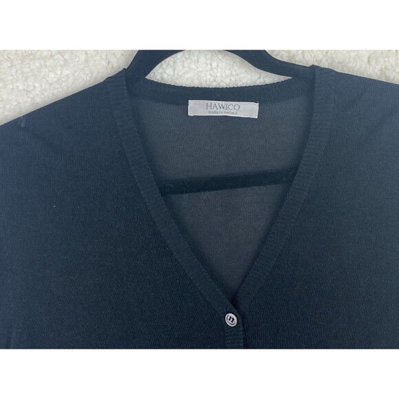 Hawico of Scotland Cardigan Sweater L Black V-Neck Button Front Viscose & Cotton - Picture 4 of 9
